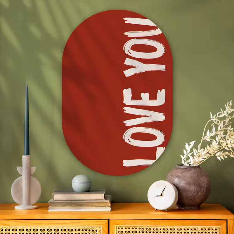 Schuin - Loveyou - Rood Wandcirkel Ovaal Glas middel -sfeer2