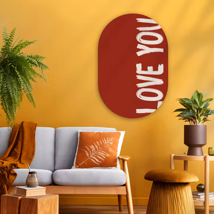 Schuin - Loveyou - Rood Wandcirkel Ovaal Glas middel -sfeer4