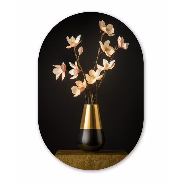 Sierlijk - Boeket - Goud - Vaas Wandcirkel Ovaal Glas middel -3d