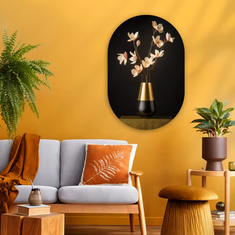 Sierlijk - Boeket - Goud - Vaas Wandcirkel Ovaal Glas middel -sfeer4