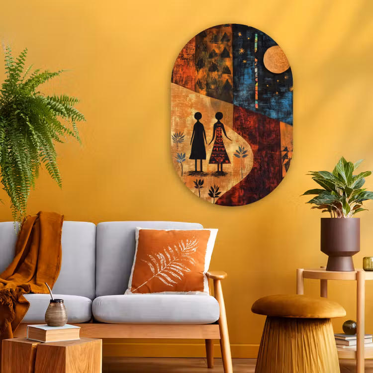 Silhouetten - Abstract - Zon - Maan Wandcirkel Ovaal Glas middel -sfeer4