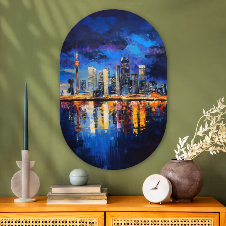 Skyline Toronto - Modern - Stadslicht - Blauw Wandcirkel Ovaal Glas middel -sfeer2