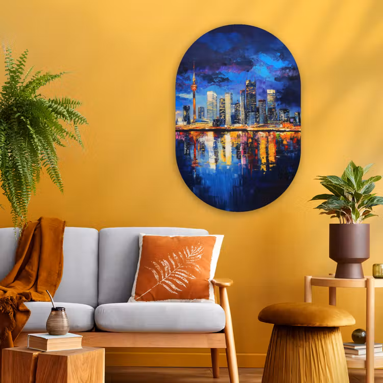 Skyline Toronto - Modern - Stadslicht - Blauw Wandcirkel Ovaal Glas middel -sfeer4