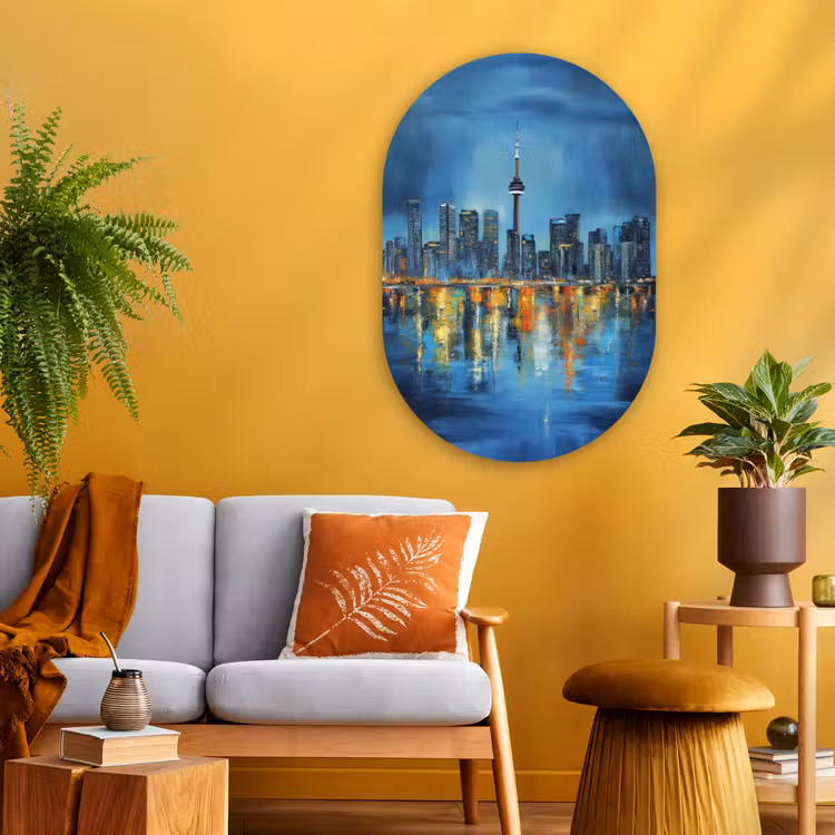 Skyline Toronto - Water - Stadslichten - Toren Wandcirkel Ovaal Glas middel -sfeer4