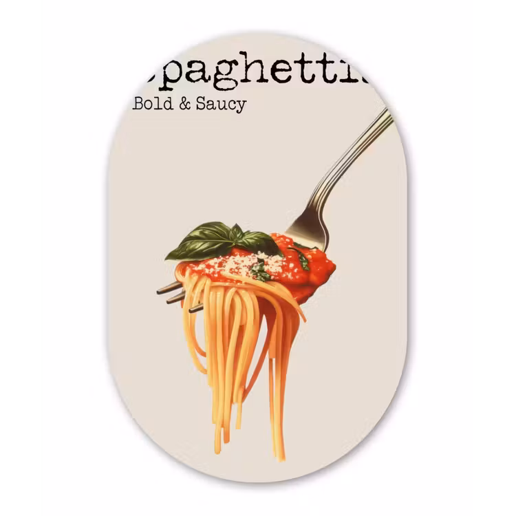 Spaghetti - tomatensaus - Parmezaanse kaas Wandcirkel Ovaal Glas middel -3d