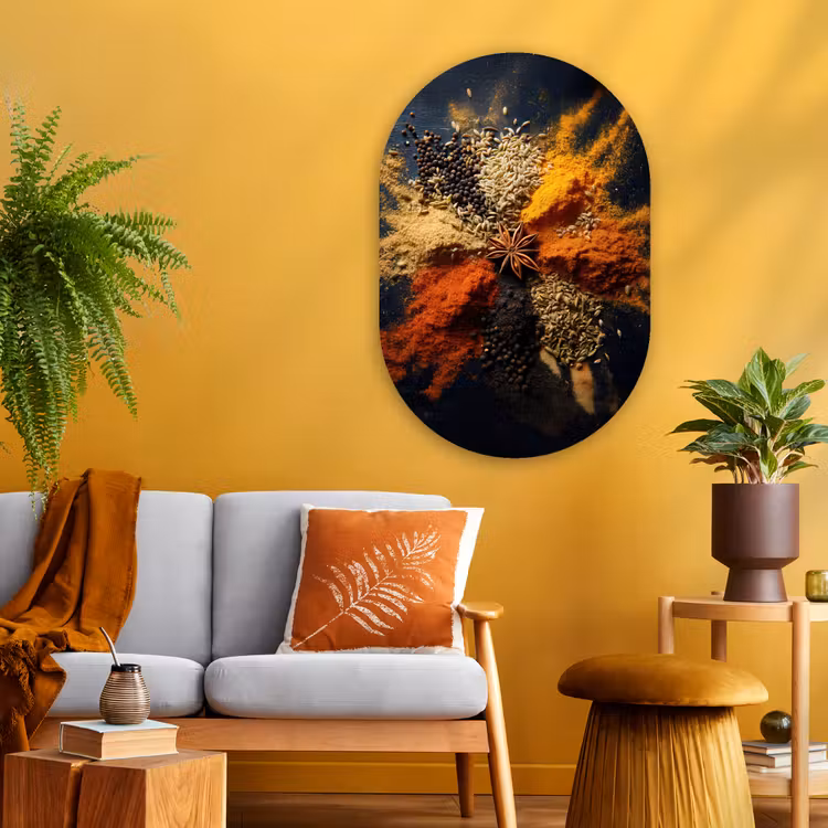 Specerijen - Explosie - Oranje Wandcirkel Ovaal Glas middel -sfeer4