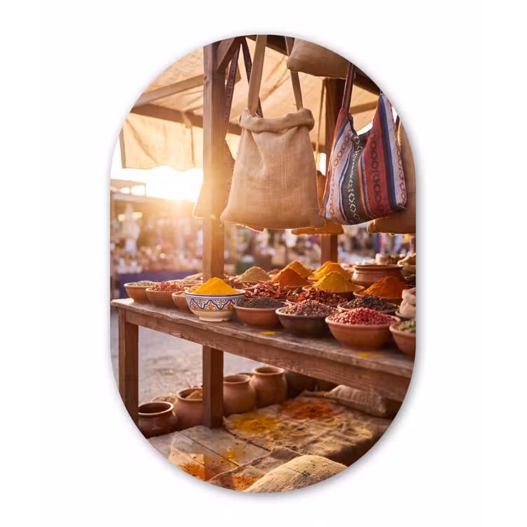Muurovaal glas - Specerijen - Markt - Kleurrijk - Specerijen - Markt - Kleurrijk Wandcirkel Ovaal Glas middel