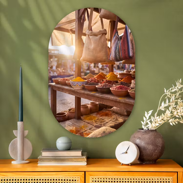 Muurovaal glas - Specerijen - Markt - Kleurrijk - Specerijen - Markt - Kleurrijk Wandcirkel Ovaal Glas middel