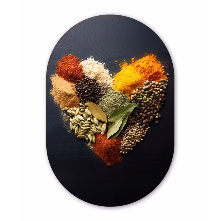 Specerijen - Mix - Hartvorm - Zwart Wandcirkel Ovaal Glas middel -3d