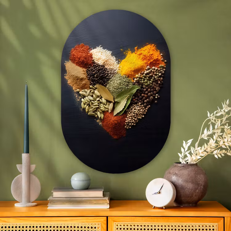 Specerijen - Mix - Hartvorm - Zwart Wandcirkel Ovaal Glas middel -sfeer2