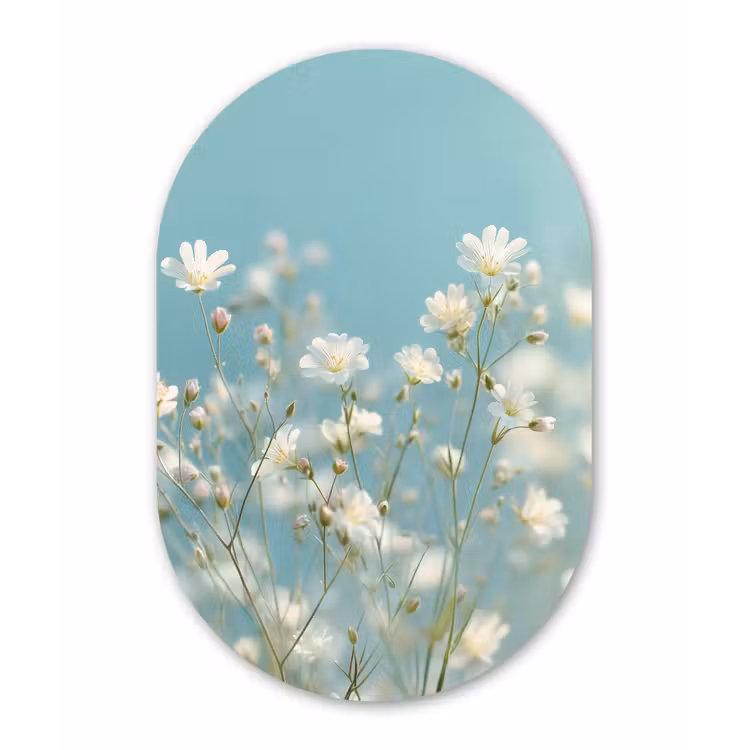 Stengels - Bloemen - Lucht - Wit Wandcirkel Ovaal Glas middel -3d