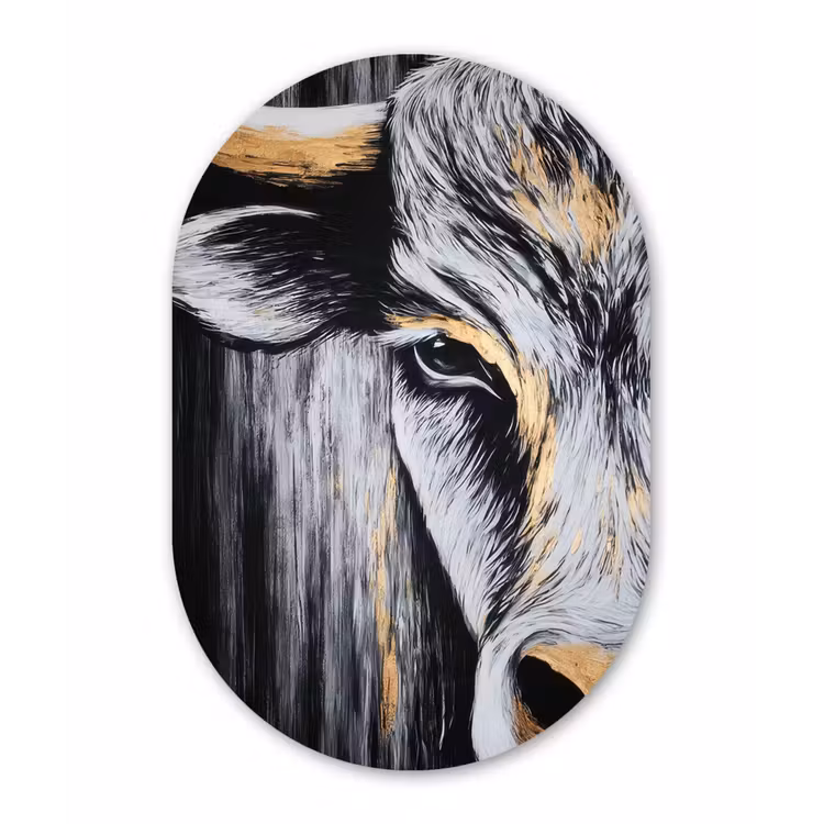 Stier - Hoorns - Snuit - Goud Wandcirkel Ovaal Glas middel -3d