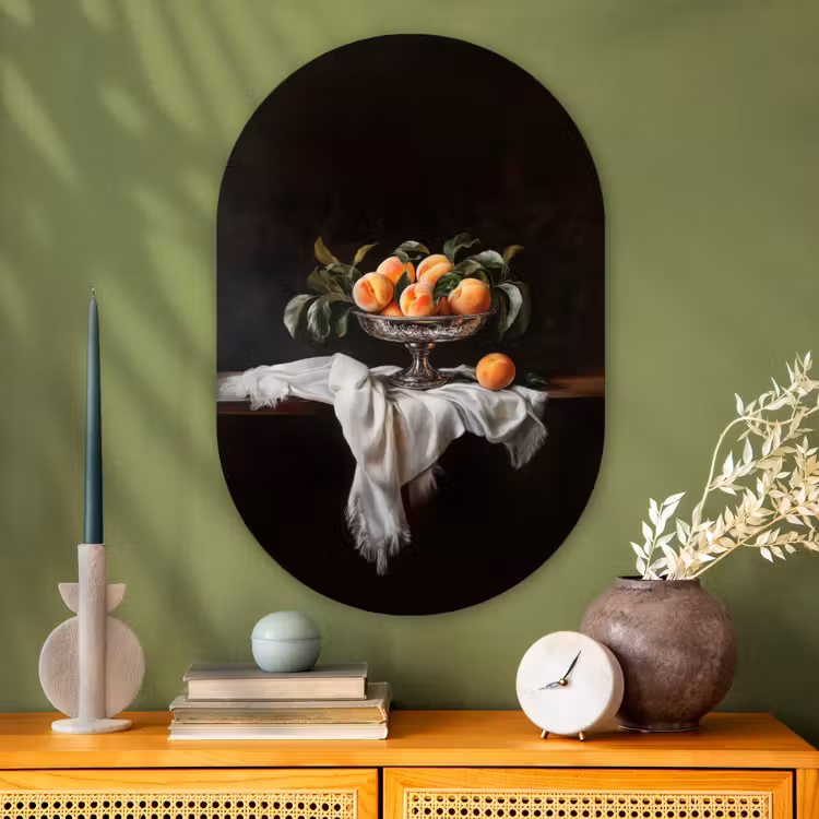 Stilleven - Perziken - Vintage Wandcirkel Ovaal Glas middel -sfeer2