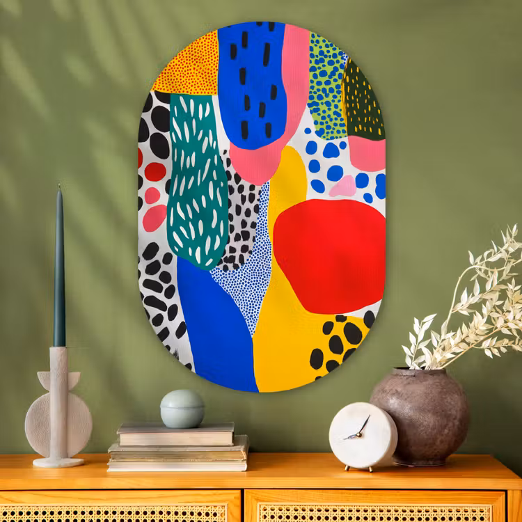 Stippen - Vormen - Modern - Kleuren Wandcirkel Ovaal Glas middel -sfeer2