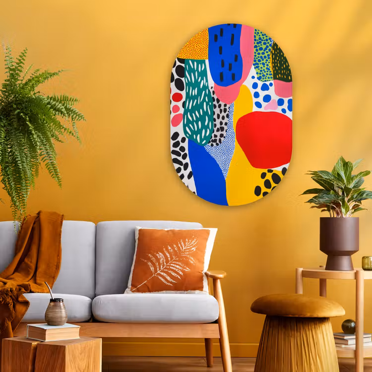 Stippen - Vormen - Modern - Kleuren Wandcirkel Ovaal Glas middel -sfeer4