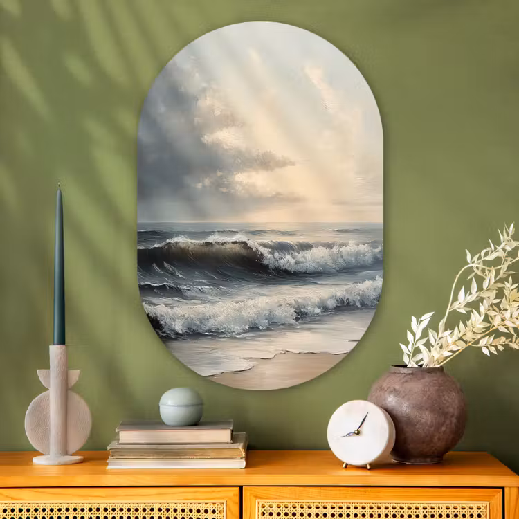 Strand - Zee - Zonsondergang Wandcirkel Ovaal Glas middel -sfeer2
