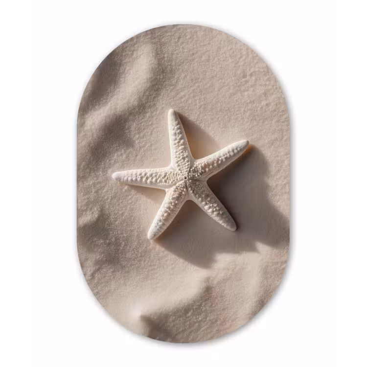 Strand - Zeester - Zand - Beige Wandcirkel Ovaal Glas middel -3d