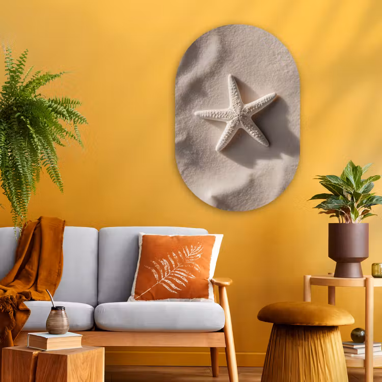 Strand - Zeester - Zand - Beige Wandcirkel Ovaal Glas middel -sfeer4