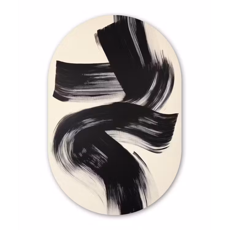 Strepen - Zwart - Abstract Wandcirkel Ovaal Glas middel -3d
