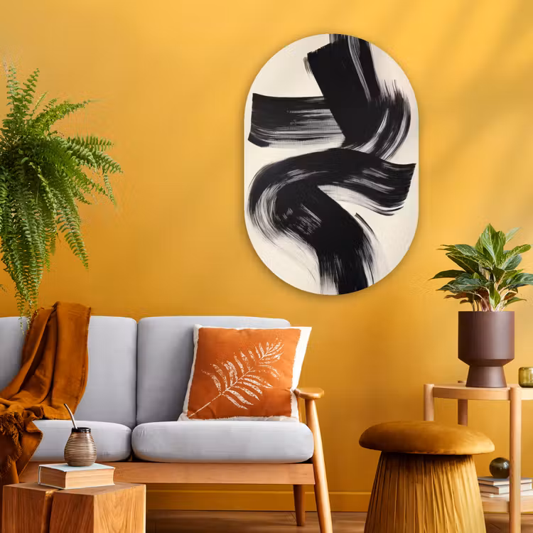Strepen - Zwart - Abstract Wandcirkel Ovaal Glas middel -sfeer4