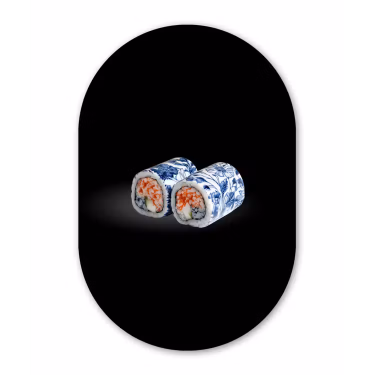 Sushi - Delfts blauw - Rijst - Vis - Elegant Wandcirkel Ovaal Glas middel -3d