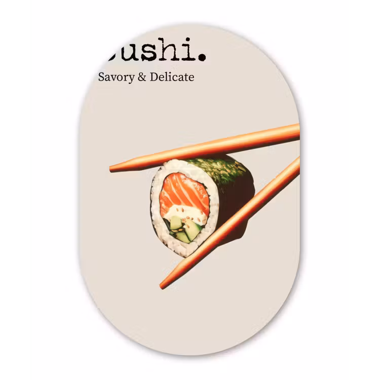 Sushi - Zalm - Rijst - Japans Wandcirkel Ovaal Glas middel -3d
