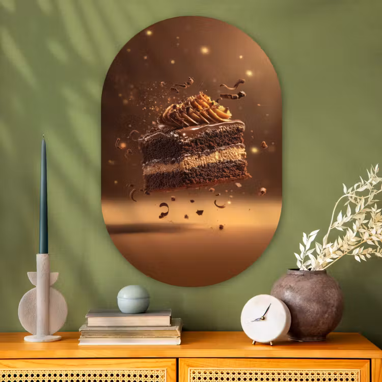 Taart - Chocolade - Eten - Brownie Wandcirkel Ovaal Glas middel -sfeer2