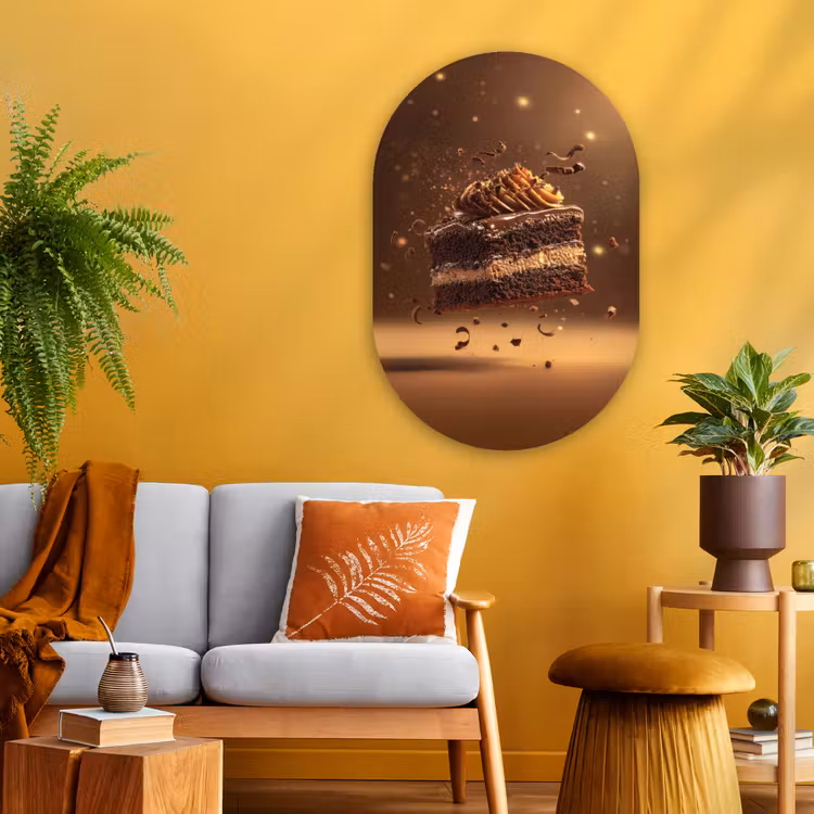 Taart - Chocolade - Eten - Brownie Wandcirkel Ovaal Glas middel -sfeer4