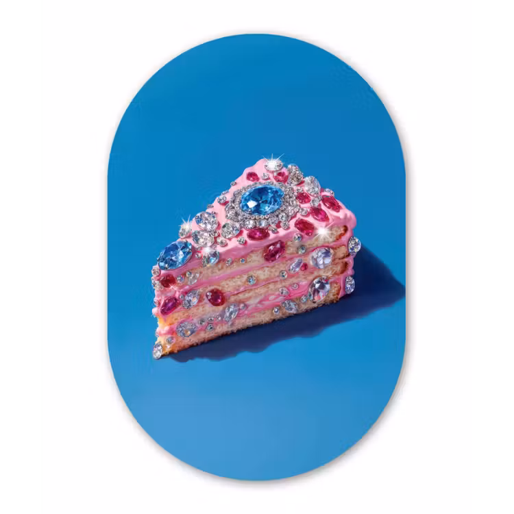 Taart - Edelstenen - Glitters - Roze Wandcirkel Ovaal Glas middel -3d