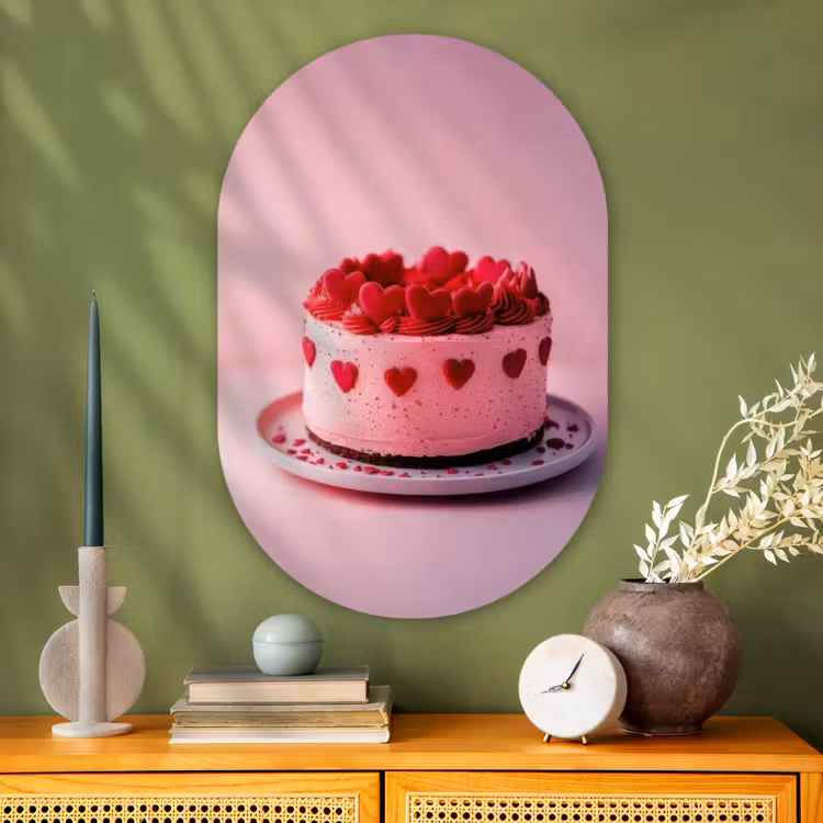Taart - Hart - Roze Wandcirkel Ovaal Glas middel -sfeer2