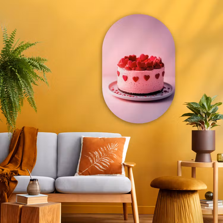 Taart - Hart - Roze Wandcirkel Ovaal Glas middel -sfeer4
