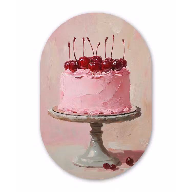 Taart - Pink - Cherry Wandcirkel Ovaal Glas middel -3d