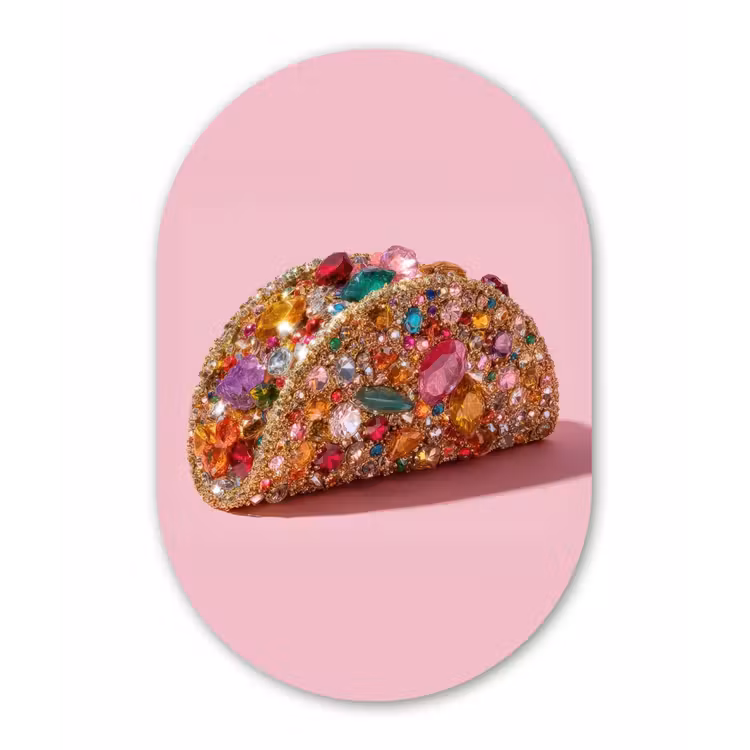 Taco - Kleurrijk - Edelstenen - Goud Wandcirkel Ovaal Glas middel -3d