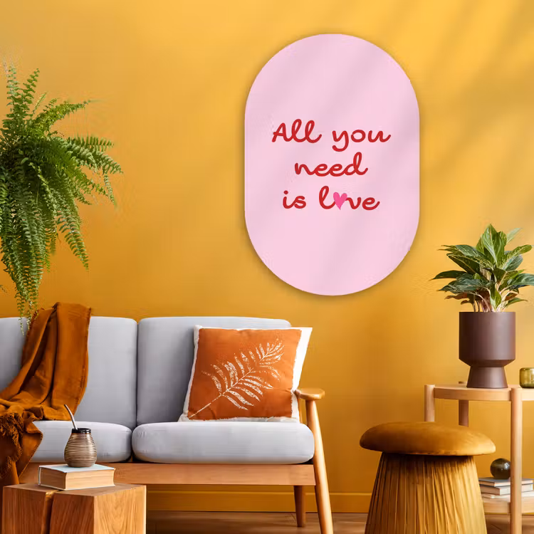 Tekst - Roze - Love - Hart Wandcirkel Ovaal Glas middel -sfeer4