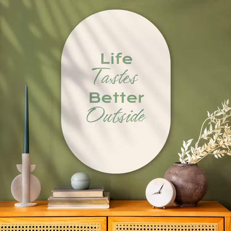 Tekst - Sierlijk - Letters - Groen Wandcirkel Ovaal Glas middel -sfeer2
