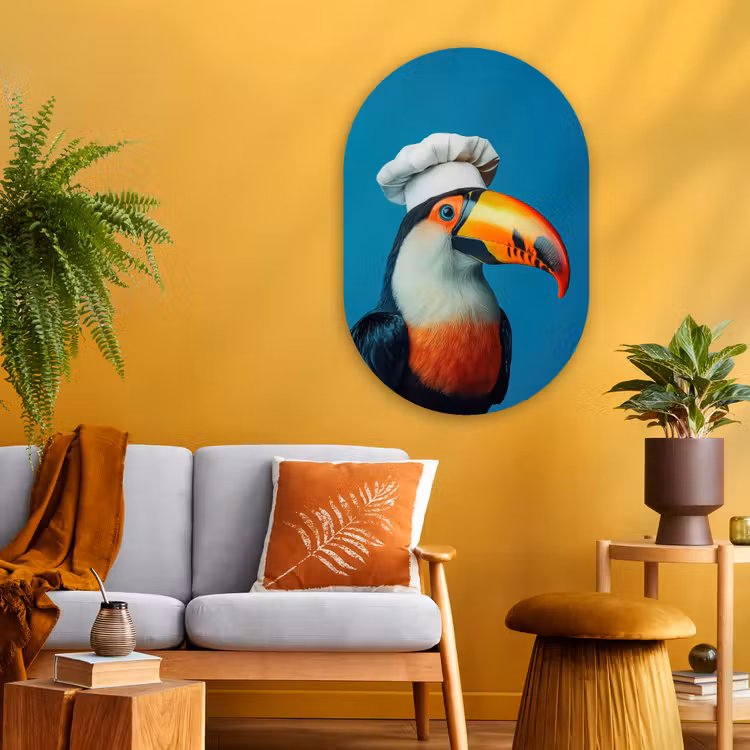 Toekan - Papegaai - Vogel - Koksmuts Wandcirkel Ovaal Glas middel -sfeer4