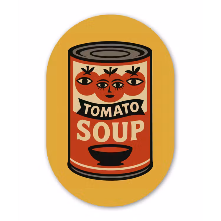 Tomatensoep - Gezichtje - Illustratie - Rood Wandcirkel Ovaal Glas middel -3d