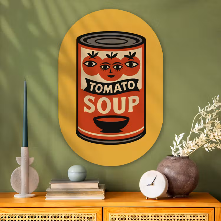 Tomatensoep - Gezichtje - Illustratie - Rood Wandcirkel Ovaal Glas middel -sfeer2