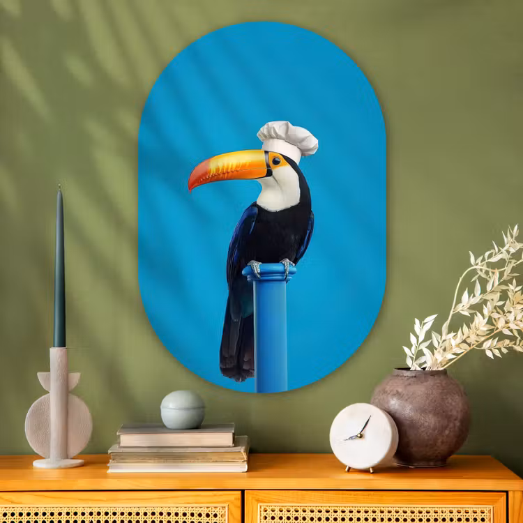 Tucan - Sokkel - Vogel - Koksmuts Wandcirkel Ovaal Glas middel -sfeer2