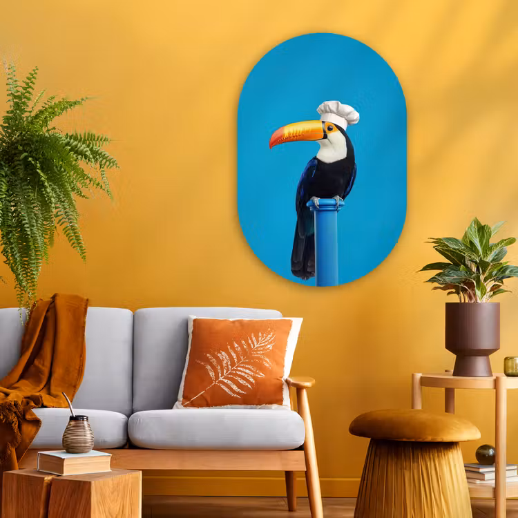 Tucan - Sokkel - Vogel - Koksmuts Wandcirkel Ovaal Glas middel -sfeer4