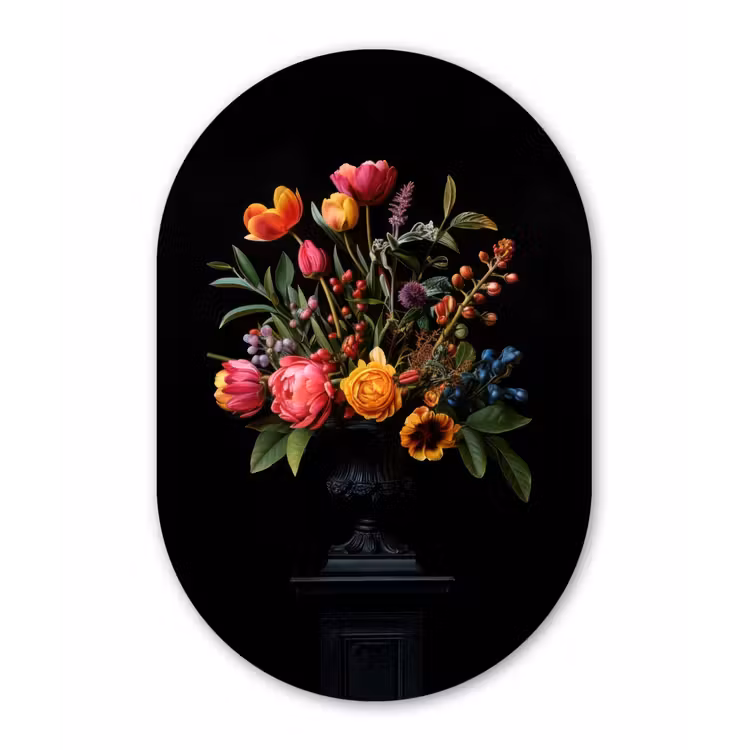 Tulpen - Bessen - Boeket - Vaas Wandcirkel Ovaal Glas middel -3d