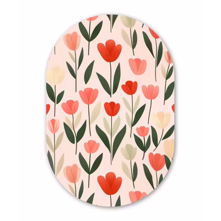 Tulpen - Modern - Roze Wandcirkel Ovaal Glas middel -3d