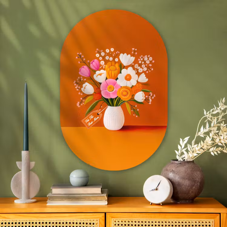 Vaas - Bloemen - Oranje Wandcirkel Ovaal Glas middel -sfeer2