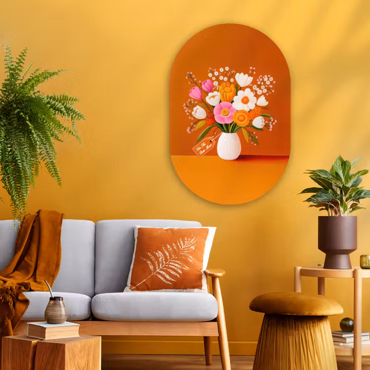 Vaas - Bloemen - Oranje Wandcirkel Ovaal Glas middel -sfeer4