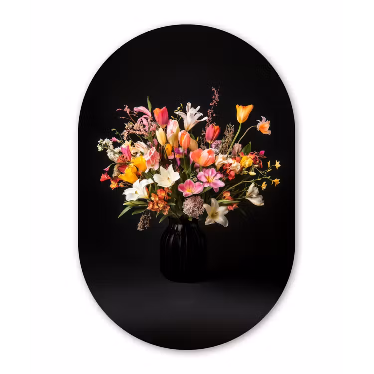 Vaas - Bloemen - Tulpen Wandcirkel Ovaal Glas middel -3d