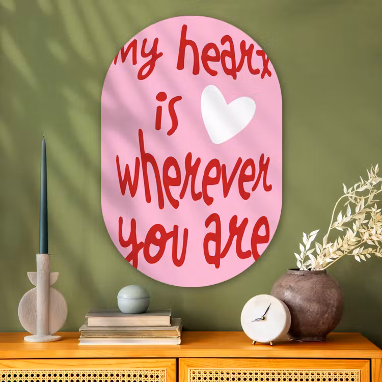 Valentijn - Hart - Liefde - Roze Wandcirkel Ovaal Glas middel -sfeer2