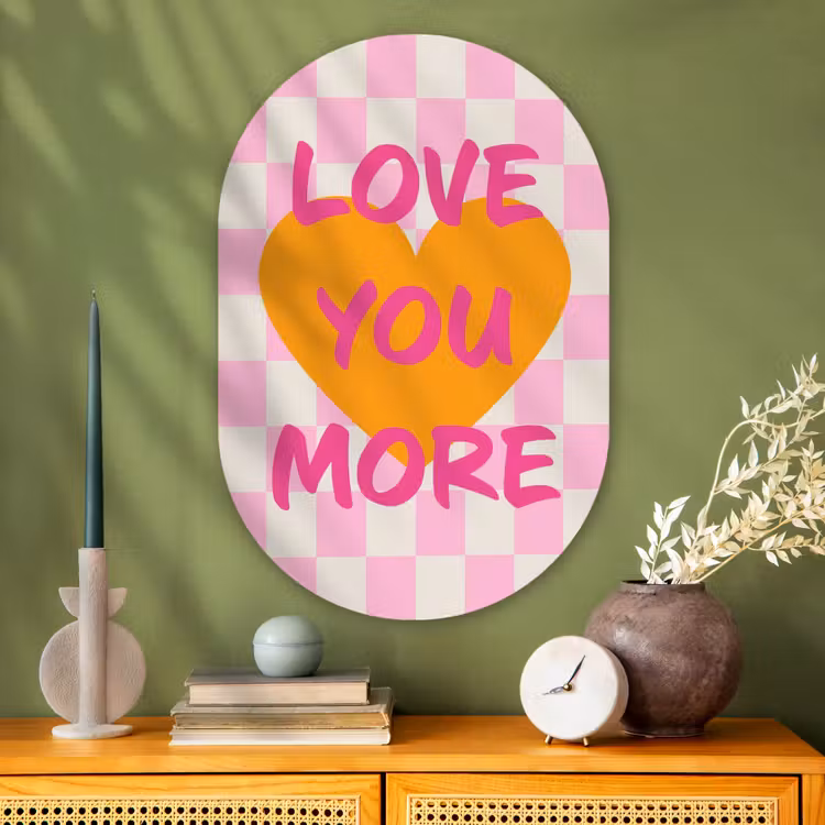 Valentijn - Love - Roze - Oranje Wandcirkel Ovaal Glas middel -sfeer2