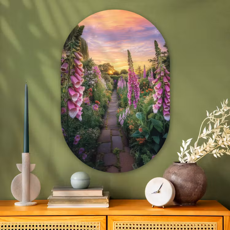 Vingerhoedskruid - Bloemen - Tuin Wandcirkel Ovaal Glas middel -sfeer2