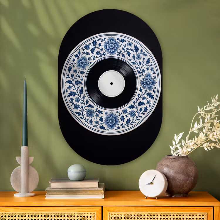 Vinyl - LP - Delfts Blauw - Muziek Wandcirkel Ovaal Glas middel -sfeer2