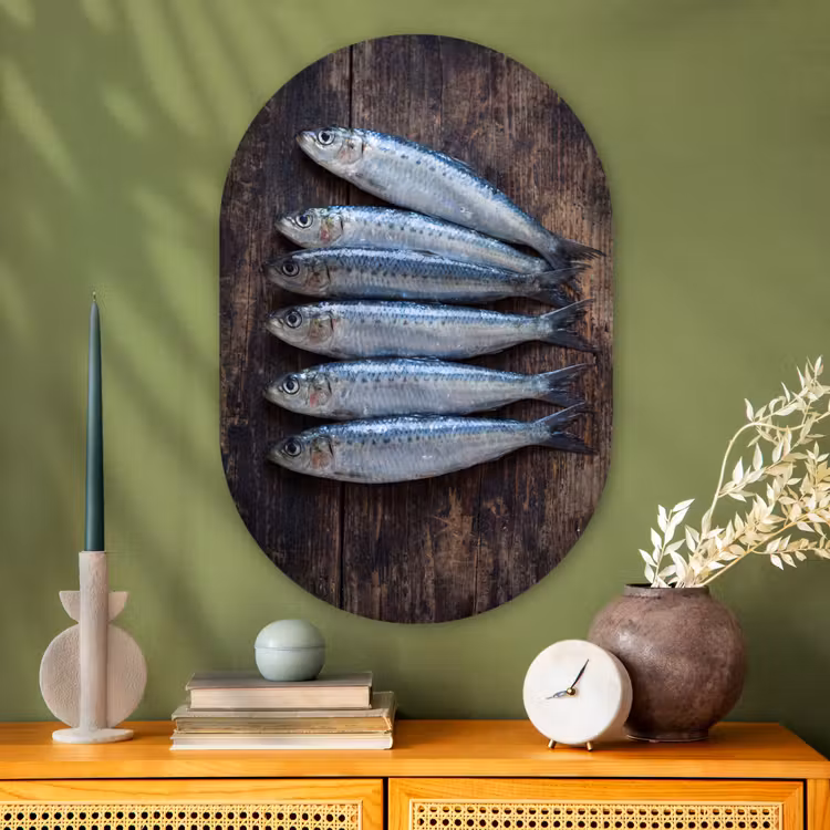 Muurovaal glas - Vis - Hout - Eten - Vis - Hout - Eten Wandcirkel Ovaal Glas middel